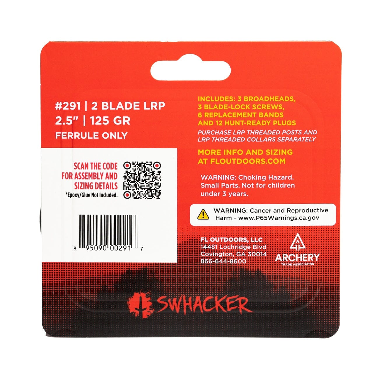 #291 Swhacker 125 Grain 2.5-inch Cut LRP - Ferrule Only
