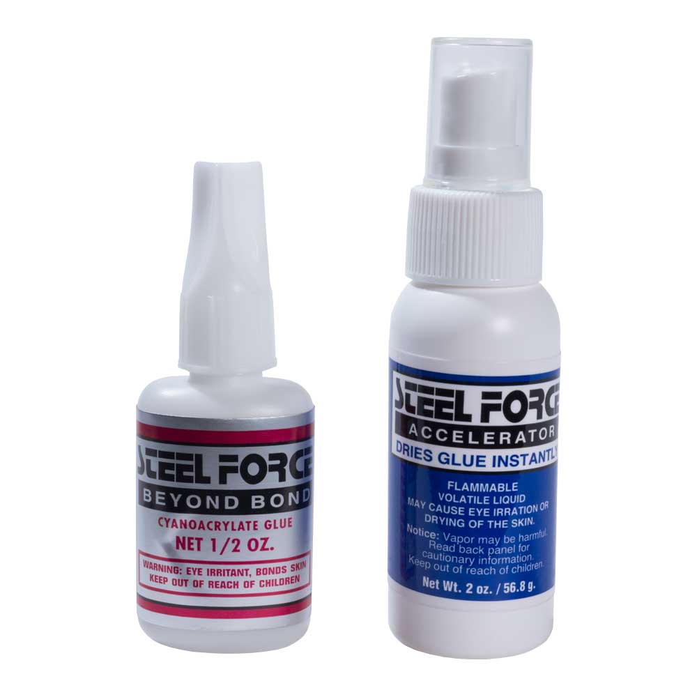 Steel Force Beyond Bond Combo Pack. 0.5oz Clear Glue And 2oz Bond Accelerator.
