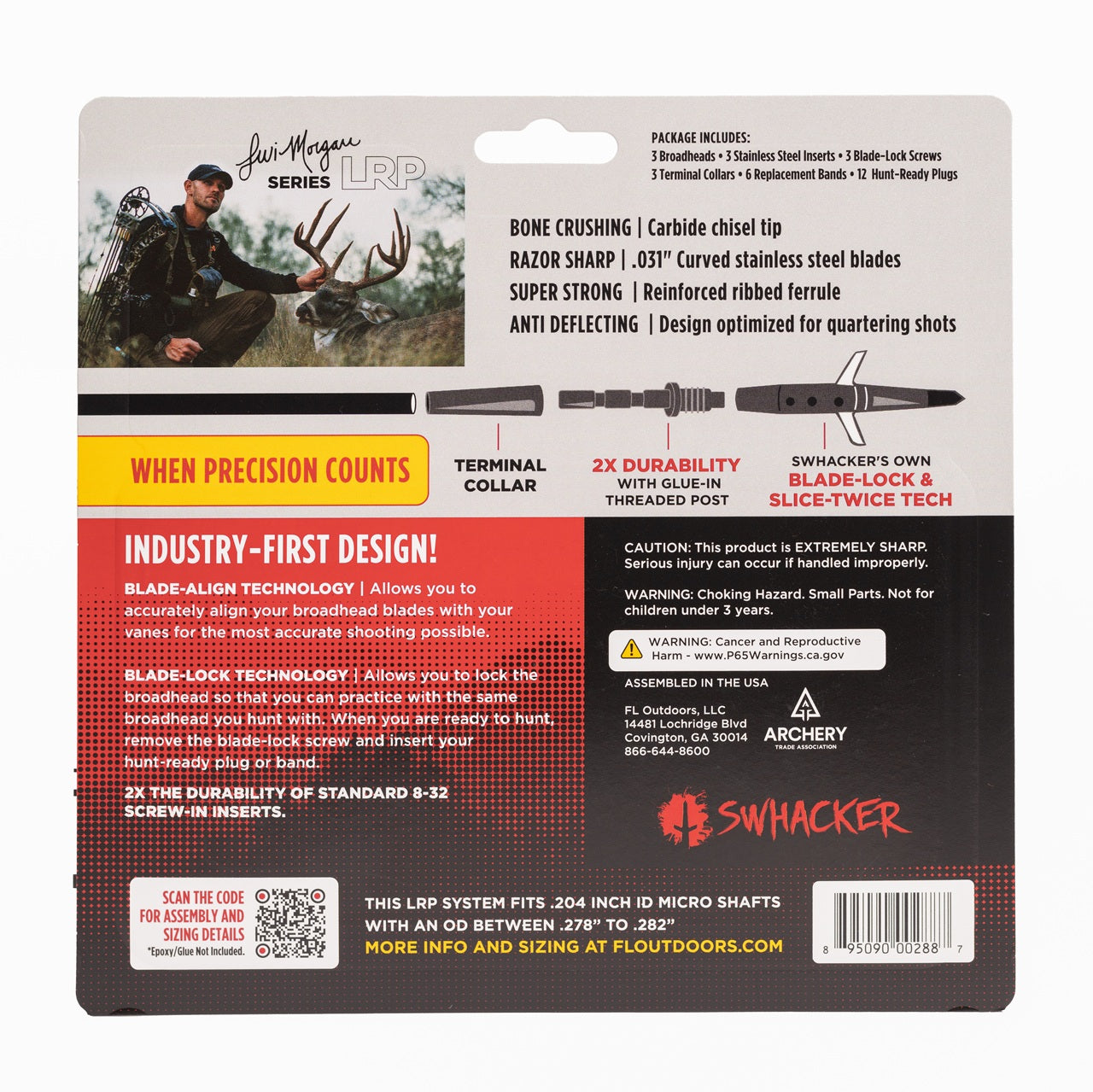 Arrow Broadhead Kit #288 Swhacker LRP .204" 2-inch Cut Size D (3-Pack) Back of Package