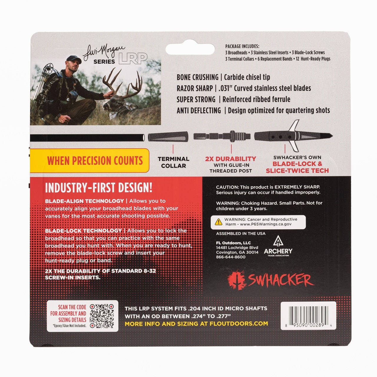 Arrow Broadhead Kit #289 Swhacker LRP .204" 2-inch Cut Size E (3-Pack) Back of Package